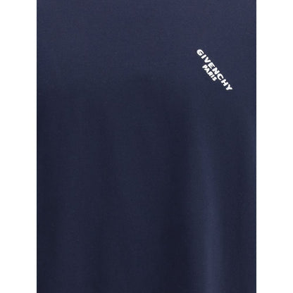 Givenchy Blue Cotton T-Shirt with angled logo and ribbed crew neck, offering modern style and comfort for Autumn-Winter 2025 season.