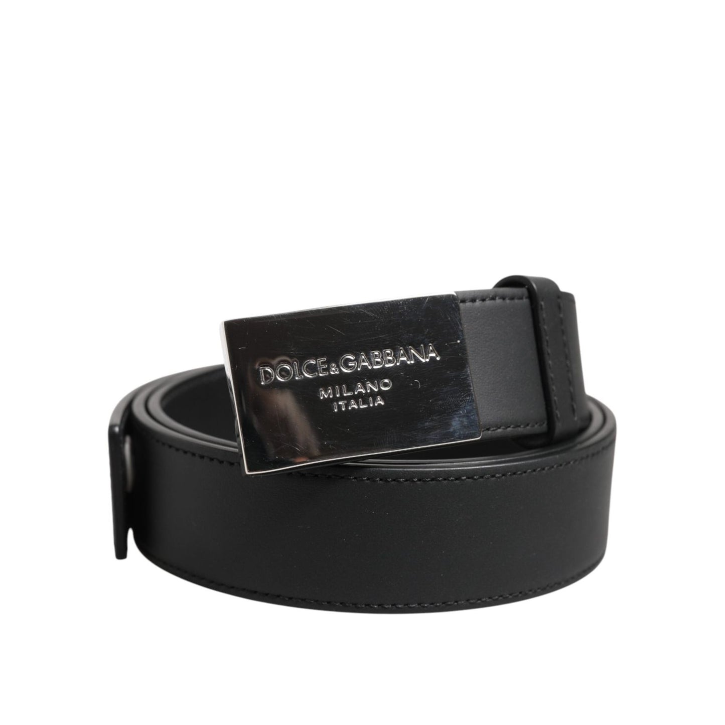 Dolce & Gabbana Black Leather Classic Metal Logo Buckle Belt
