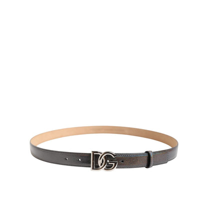 Dolce & Gabbana Metallic Leather Silver Tone Logo Buckle Belt