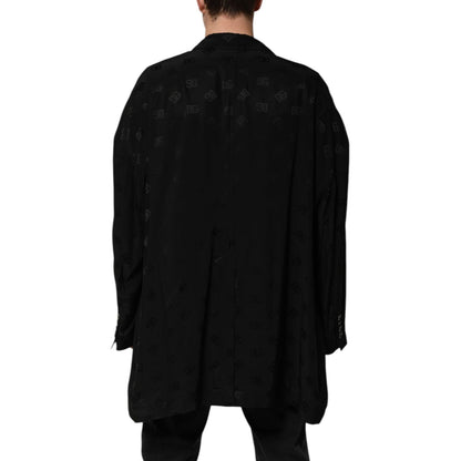 Dolce & Gabbana Black Polyester Logo Monogram Coat Jacket