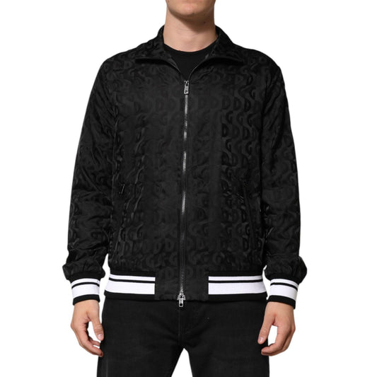 Dolce & Gabbana Black Jacquard Men Full Zip Bomber Sweater