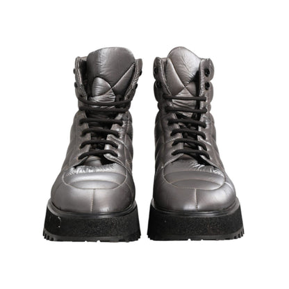 Dolce & Gabbana Silver Padded Mid Calf Lace Up Boots Shoes