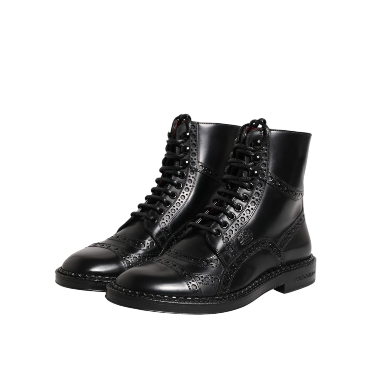 Dolce & Gabbana Black Leather Lace Up Mid Calf Boots Shoes