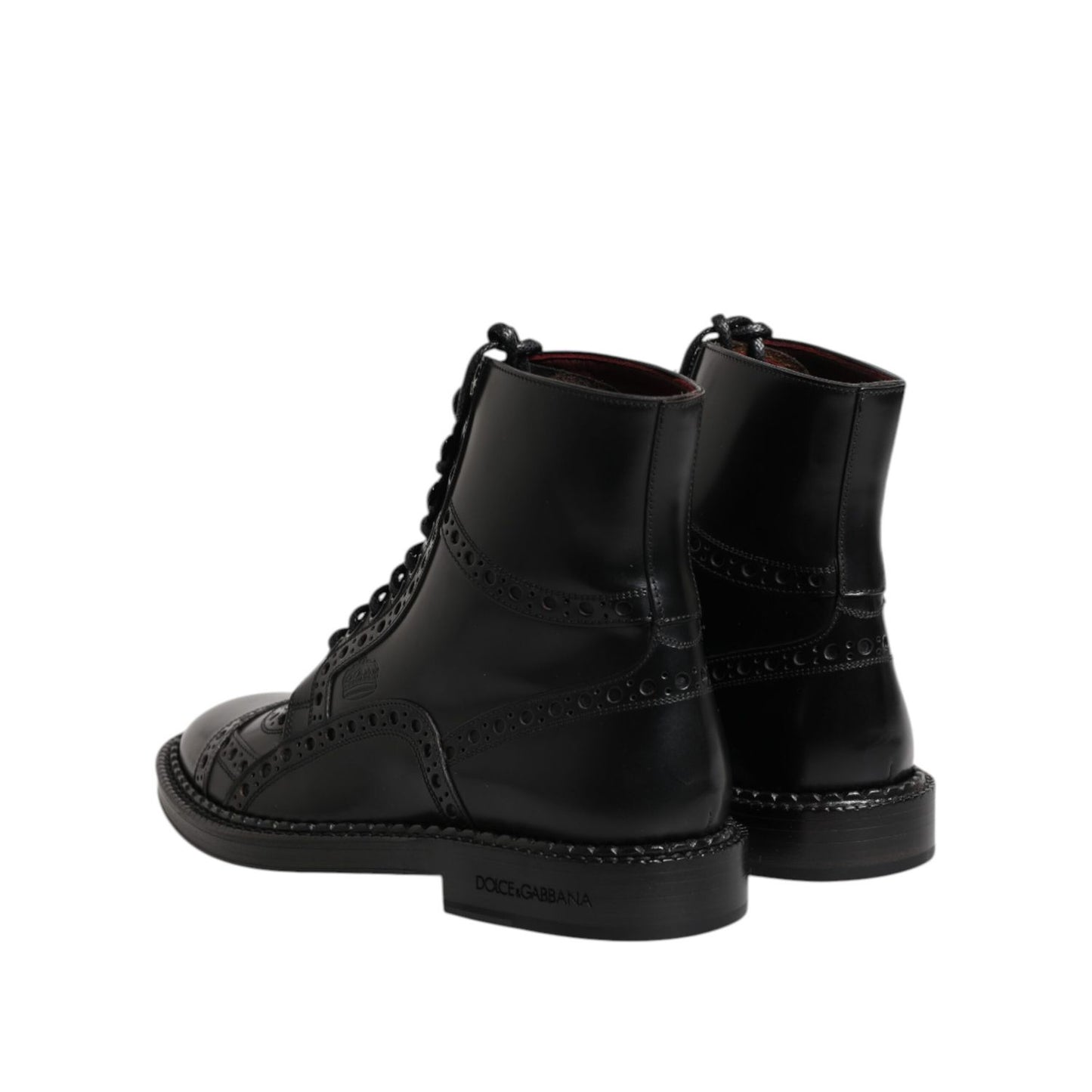 Dolce & Gabbana Black Leather Lace Up Mid Calf Boots Shoes