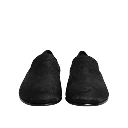 Dolce & Gabbana Black Floral Brocade Loafers Men Dress Shoes