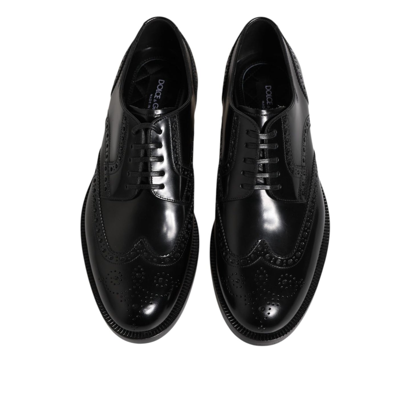 Dolce & Gabbana Black Leather Derby Wingtip Formal Shoes