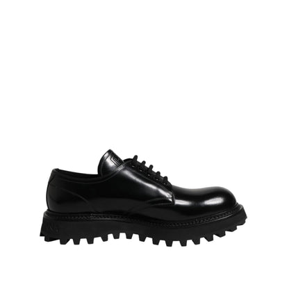 Dolce & Gabbana Black Leather Lace Up Trekking Dress Shoes