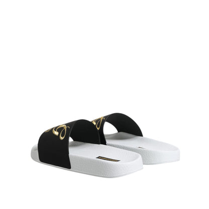 Dolce & Gabbana White Black Leather Sandals Beachwear Shoes