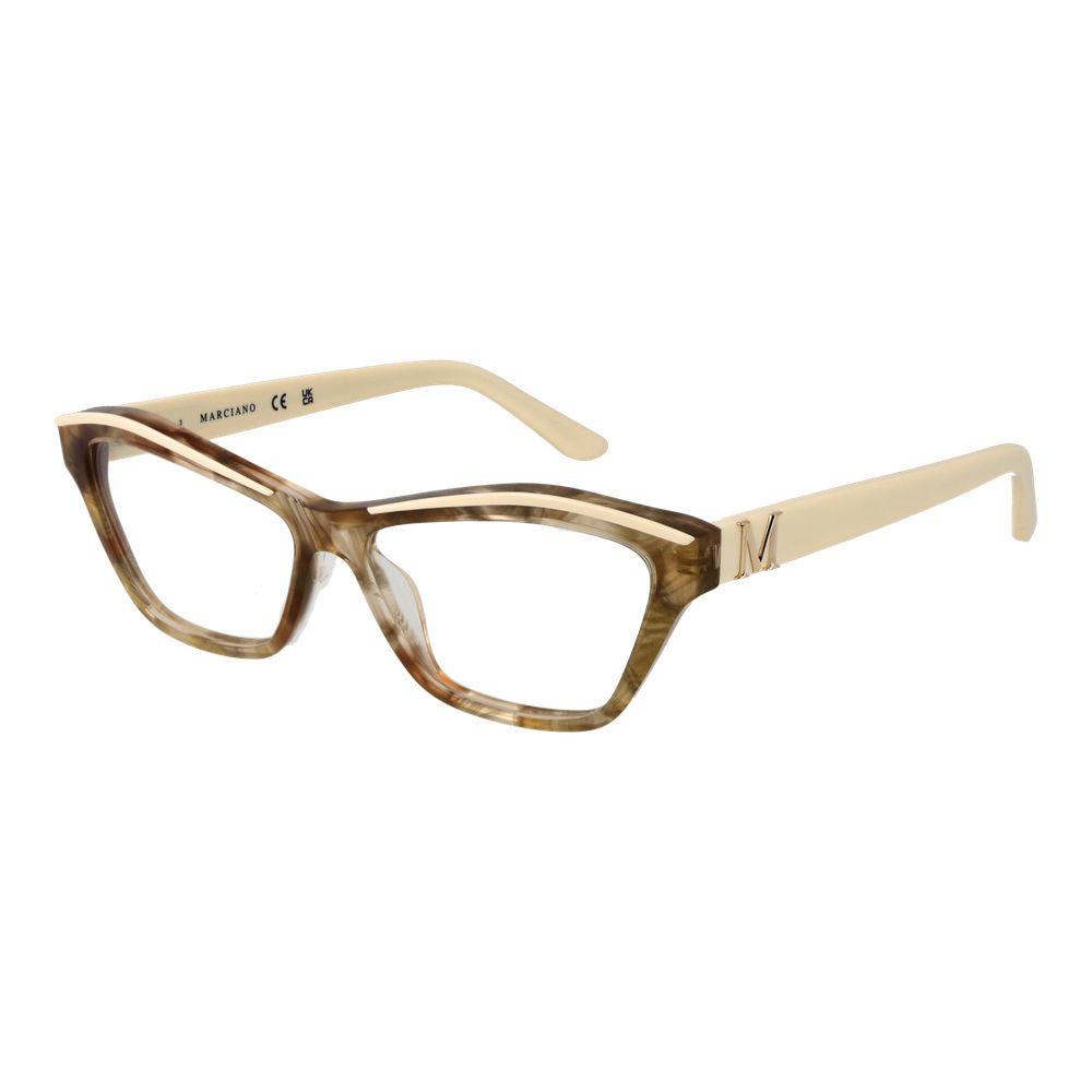 Marciano by Guess Beige Women Glasses Frame in acetate, full-rim cat eye style with demo lenses, includes branded case.