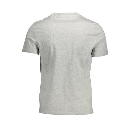 Back view of Guess Jeans Gray Cotton Men T-Shirt showcasing sleek fit and short sleeves in versatile gray shade.