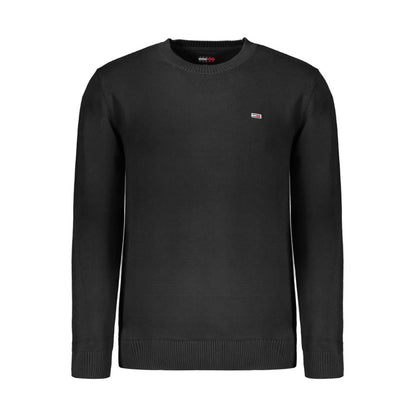Tommy Hilfiger Black Cotton Sweater - Long sleeved, crew neck, applique logo, made from 95% organic cotton.