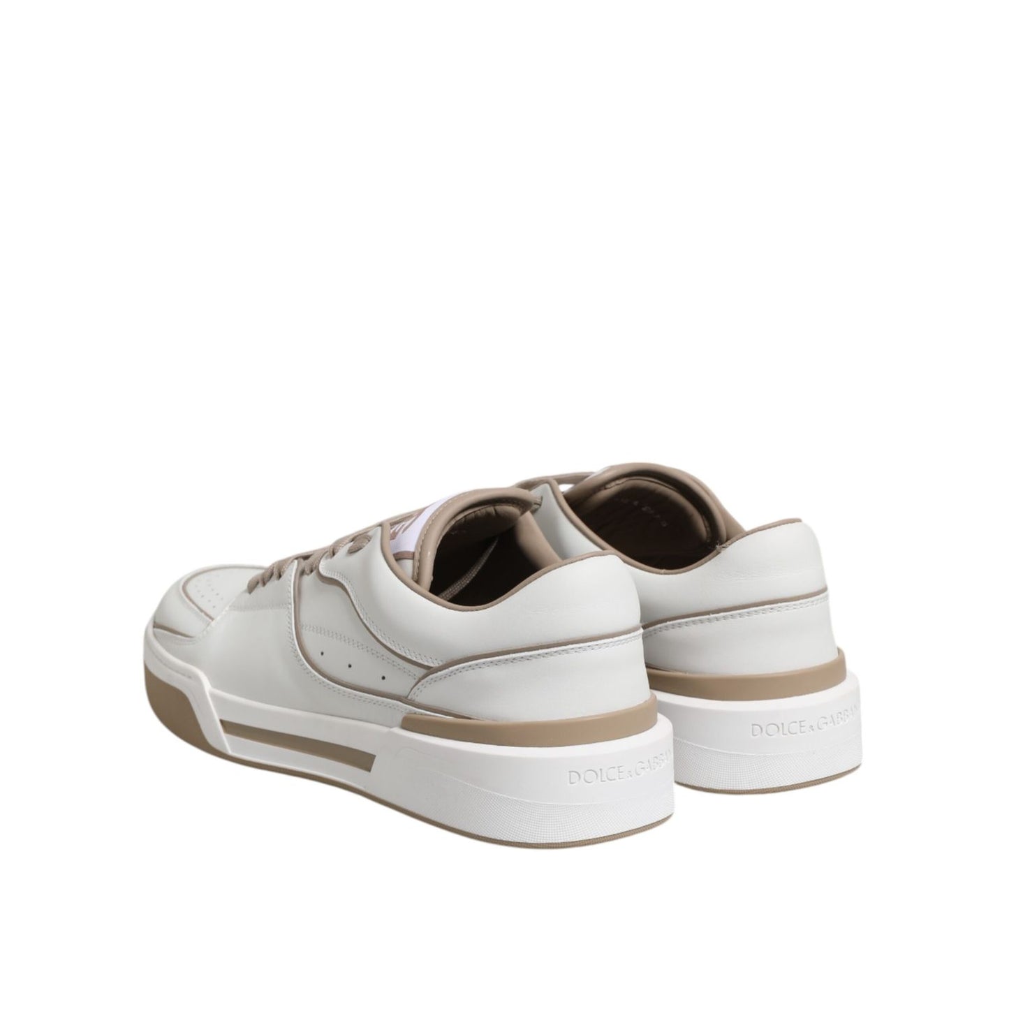 Dolce & Gabbana White Brown Leather Low Top Men Sneakers Shoes