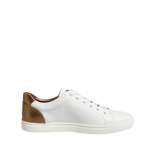 Dolce & Gabbana White Brown Leather Low Top Men Sneakers Shoes MV7383-43