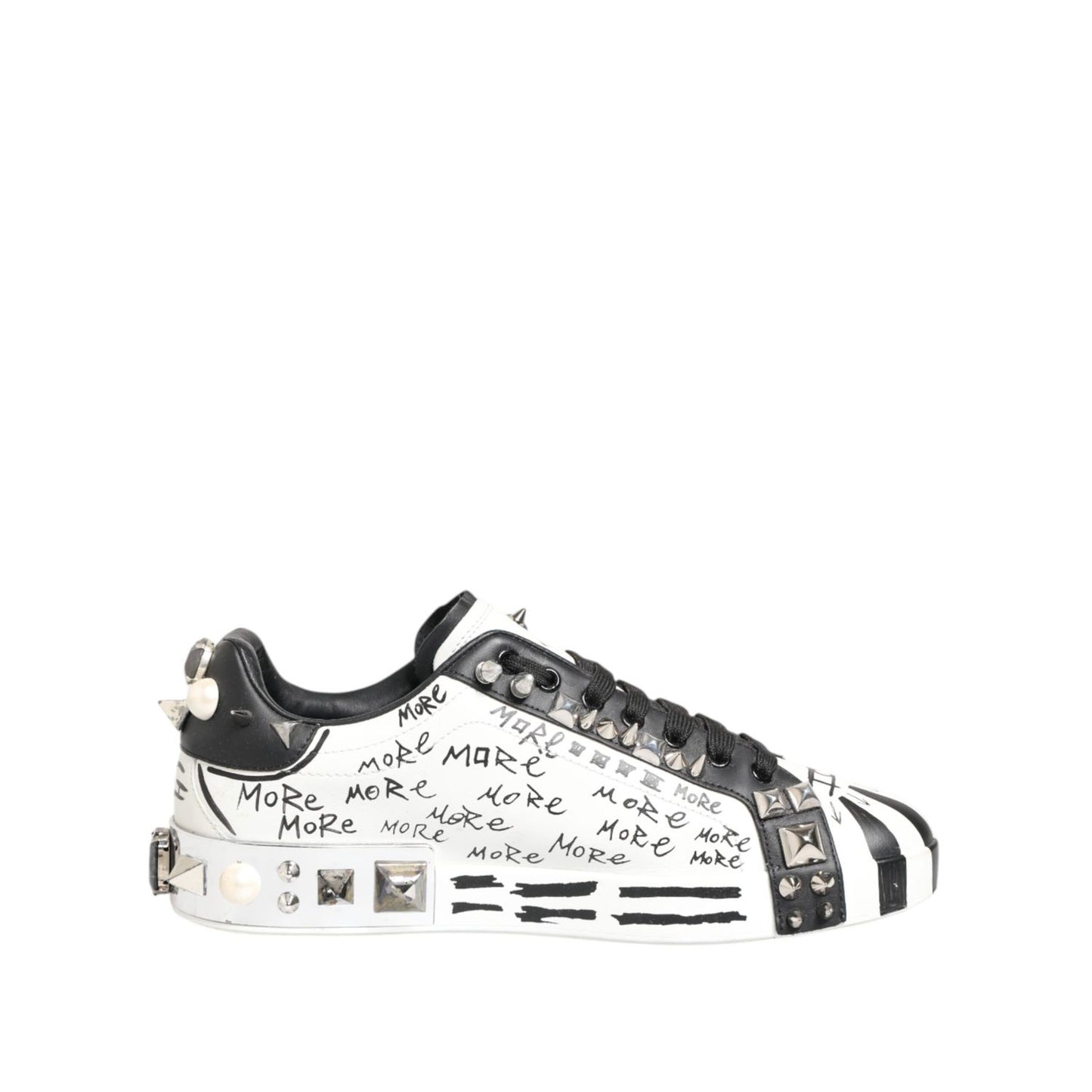 Dolce & Gabbana White Studded Printed Low Top Sneakers Shoes