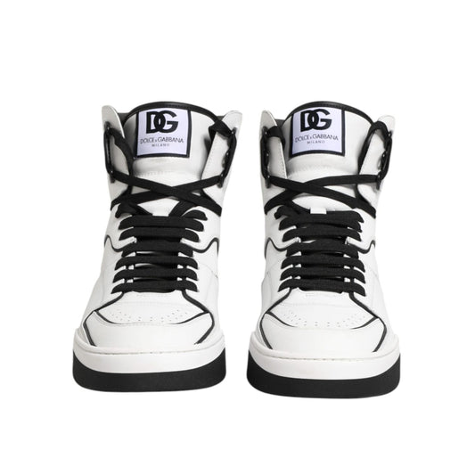 Dolce & Gabbana White Black Leather High Top Sneakers Shoes