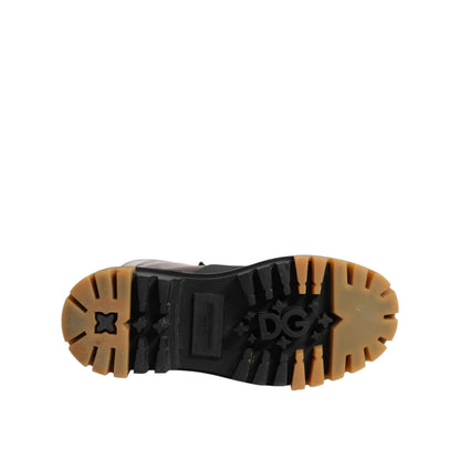 Dolce & Gabbana Maroon Leather Mid Calf Biker Boots Shoes