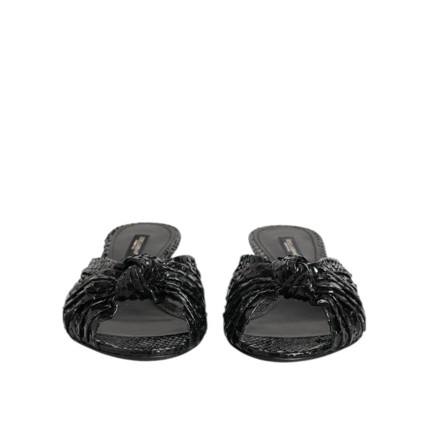 Dolce & Gabbana Black Leather Heels Slides Sandals Shoes