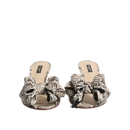 Dolce & Gabbana Multicolor Keira Bow Leather Peep Toe Mules Shoes
