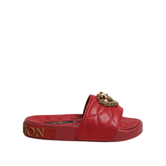 Dolce & Gabbana Red Devotion Matelassé Leather Slides Shoes