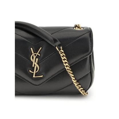 Saint Laurent Black Lamb Ovis Aries Aries Shoulder Bag with quilted leather and YSL logo.