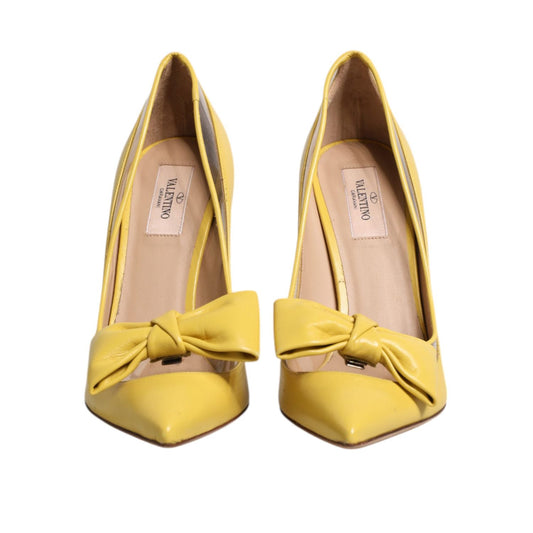 Valentino Yellow Patent Leather PVC Bow Heels Pumps Shoes LA9564-40