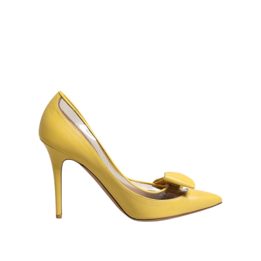 Valentino Yellow Patent Leather PVC Bow Heels Pumps Shoes