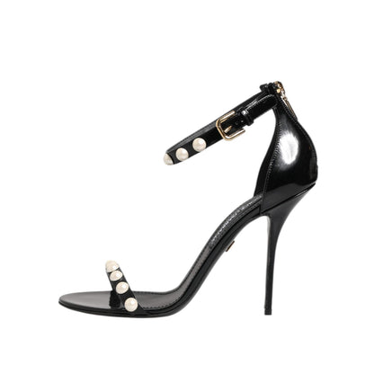 Dolce & Gabbana Black KEIRA Pearl Embellished Sandals Shoes