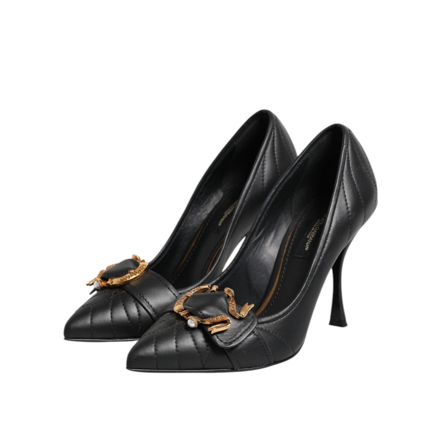 Dolce & Gabbana Black Devotion Leather Heels Pumps Shoes