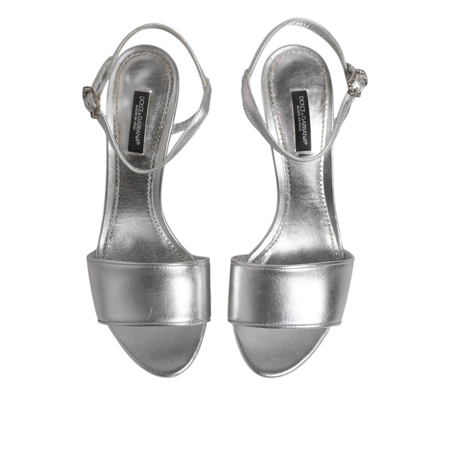 Dolce & Gabbana Silver Leather DG Heels Keira Sandals Shoes