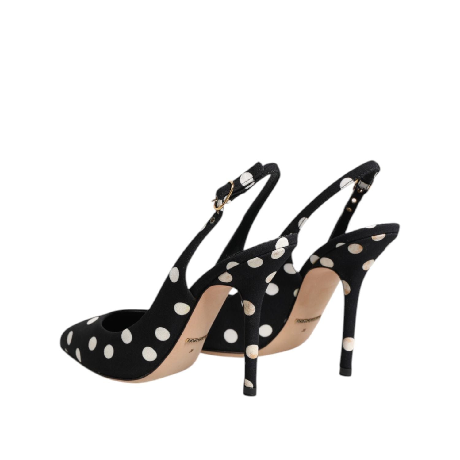 Dolce & Gabbana Black White Dotted Stiletto Slingback Shoes