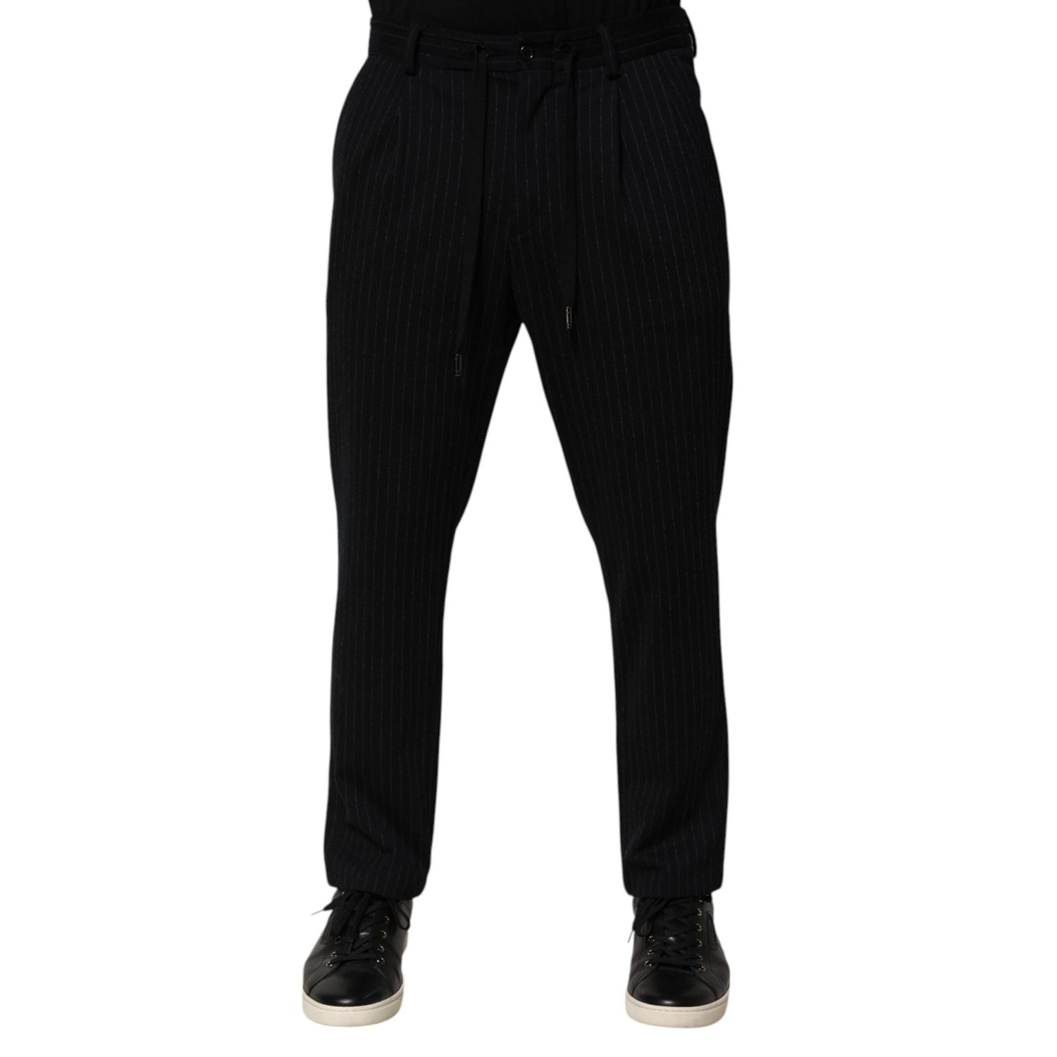 Dolce & Gabbana Black Stripes Viscose Skinny Dress Men Pants