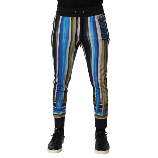 Dolce & Gabbana Multicolor Stripes DG Logo Cotton Skinny Pants