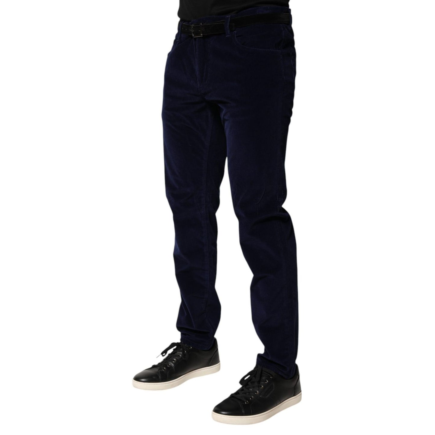 Dolce & Gabbana Navy Blue Cotton Tapered Formal Trouser Pants