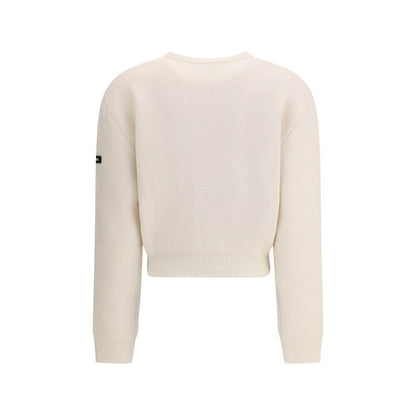 Back view of Balenciaga White Wool Sweatshirt with logo patch on sleeve, ribbed cuffs, and hem, showcasing the relaxed fit and classic design.