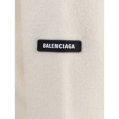 Balenciaga White Wool Sweatshirt with logo patch close-up.
