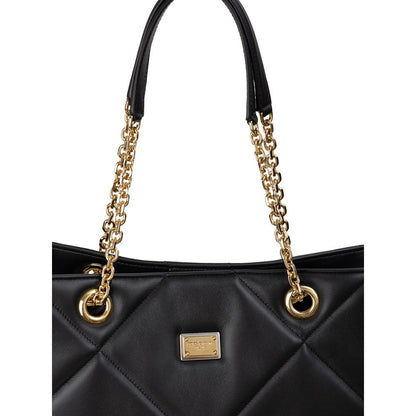 Dolce & Gabbana Black Leather Matelassé Tote Bag