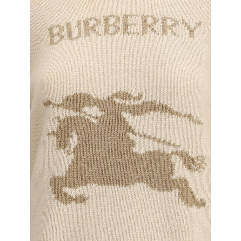 Burberry Beige Wool Cashmere Sweater featuring Equestrian Knight emblem and ribbed trims, part of the AW25 collection.