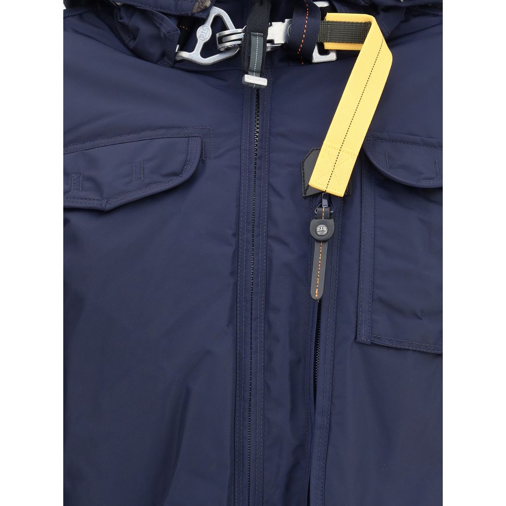 Parajumpers Blue Nylon Bomber jacket close-up showing zipper and pockets.