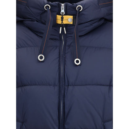 Close-up of Parajumpers Blue Nylon Full-Length Jacket hood and zipper details showcasing durability and style.