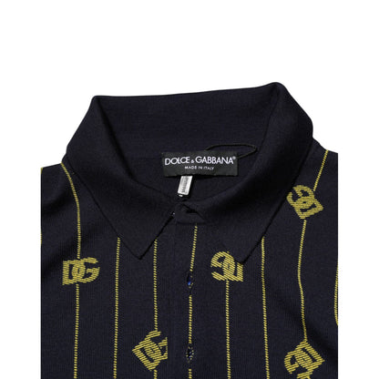 Dolce & Gabbana Black Logo Jacquard Knitted Polo Shirt T-shirt