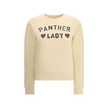 Valentino Beige Cotton Sweatshirt with Panther Lady graphic, ribbed crew neck, cuffs, and hem for casual style AW25 collection