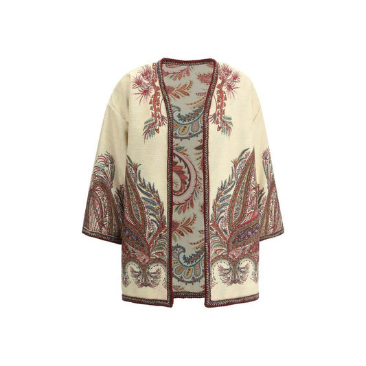 Etro Multicolor Polyester Cloacks with floral Paisley motif and braided trims, showcasing boho-chic elegance.