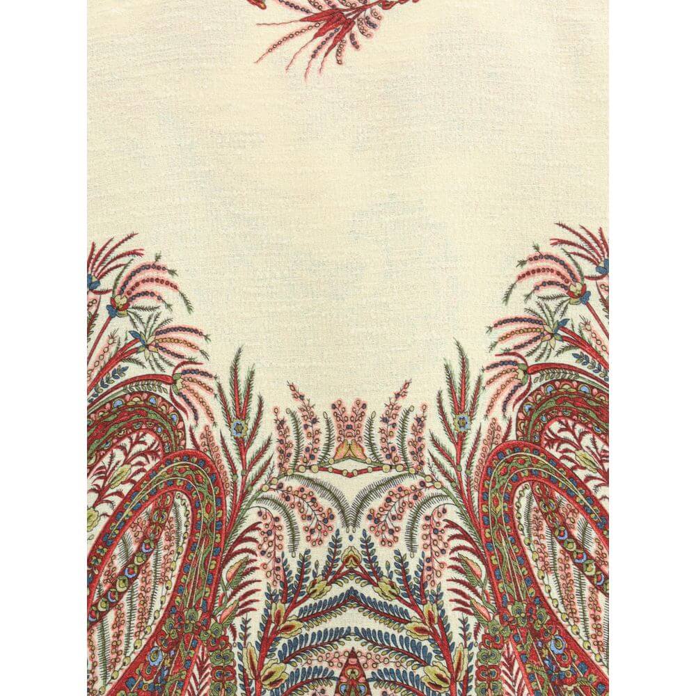 Etro Multicolor Polyester Cloacks showcasing floral Paisley motif with intricate braided patterns in red, green, and blue on fabric background