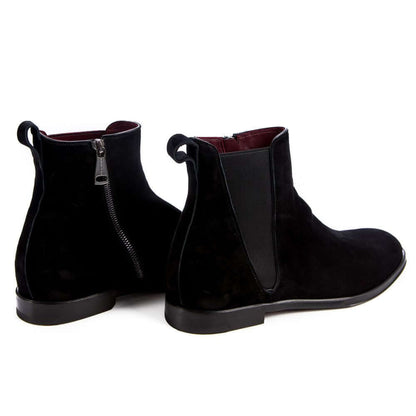 Dolce & Gabbana Black Calfskin Men Ankle Boot with zipper and elastic band, Italian craftsmanship, red leather interior