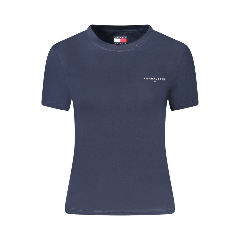 Tommy Hilfiger Blue Cotton Women T-Shirt with crew neck and logo, made of regenerative cotton for a sustainable touch.
