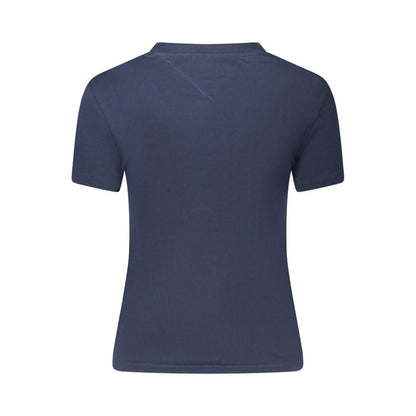 Tommy Hilfiger Blue Cotton Women T-Shirt back view, short sleeves, crew neck, featuring sustainable regenerative cotton material.
