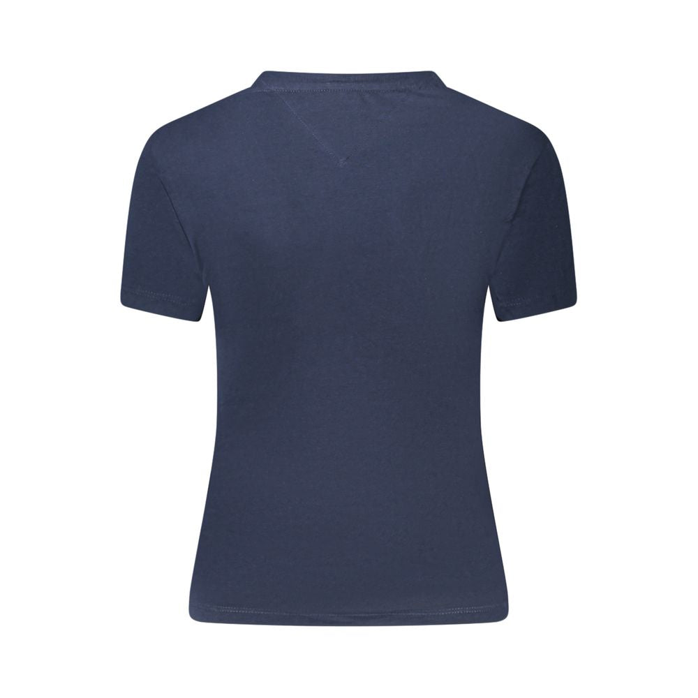 Back view of Tommy Hilfiger Blue Cotton Women T-Shirt showcasing short sleeves and crew-neck design.