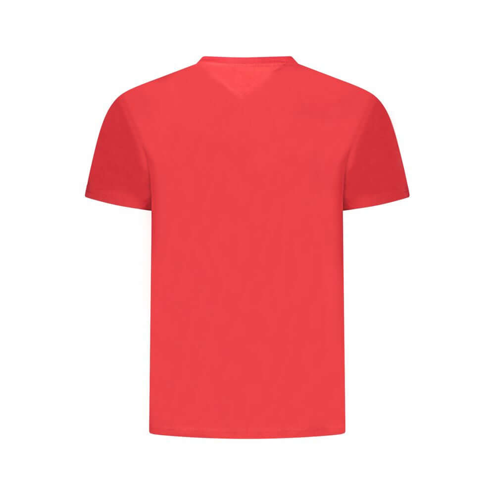 Tommy Hilfiger Red Cotton Men T-Shirt, sustainable fashion with iconic logo, eco-friendly regenerative cotton, perfect for trendsetters.