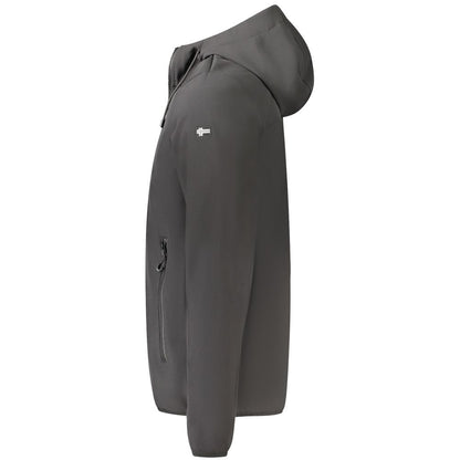 Side view of Norway 1963 Black Polyester Men's Jacket with hood and zipper pockets.