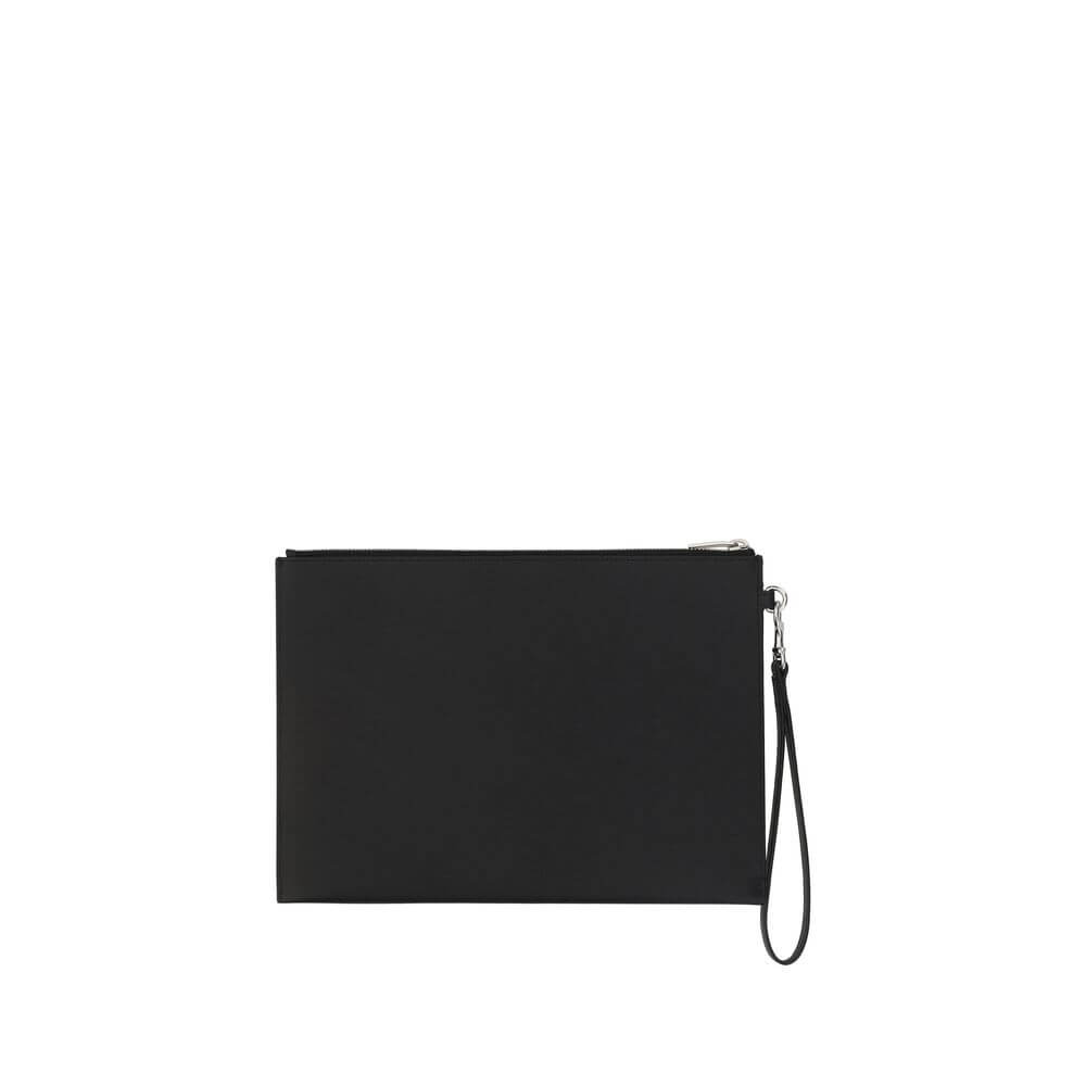 Saint Laurent Black Calf Leather Bos Taurus Other Accessories iPad holder with zipper and monogram.